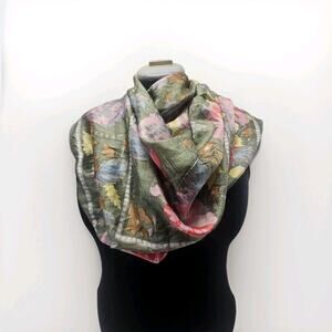 Peter Hahn Hand Rolled 100% Silk Scarf Floral Design Multicolor Italy Vintage